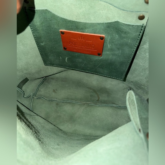 Portland Leather Green Tote with Brown Straps - Picture 6 of 11